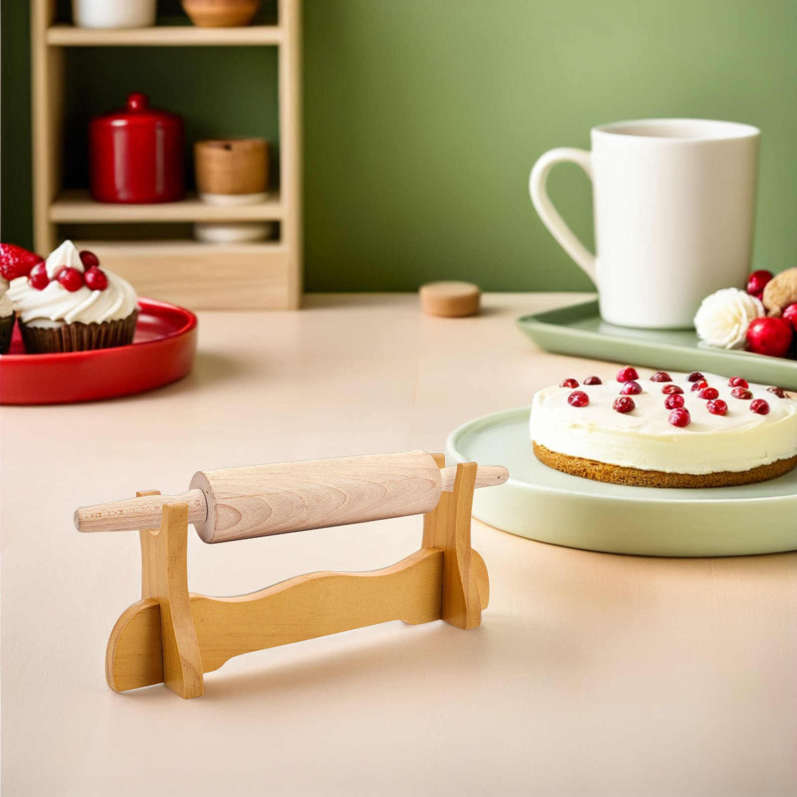 Kitchen Baking Organization - Suporte de Madeira para Rolo de